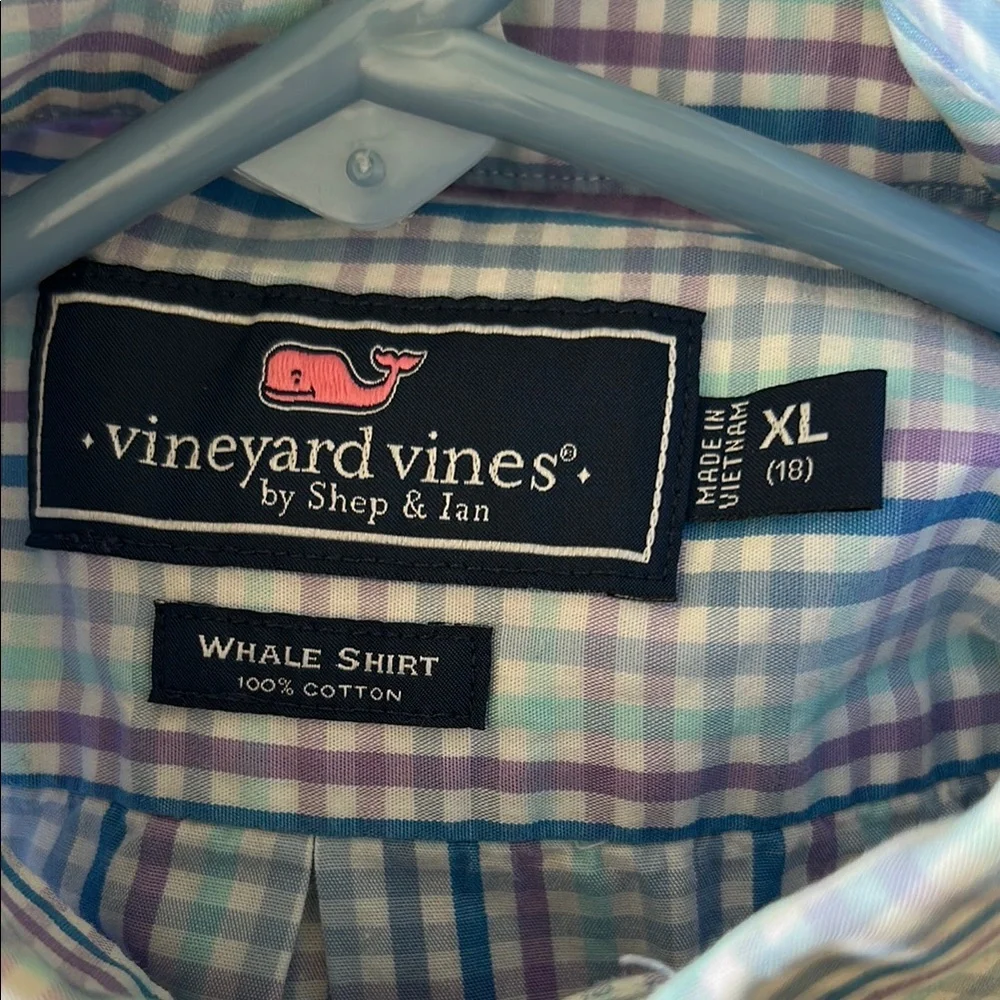 Vineyard Vines Boys L (18) Blue and White Plaid Button-Down Shirt - Picture 2 of 8